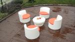 Metal Frame And White Poly Rattan Obelisk Chair For Beach / Balcony