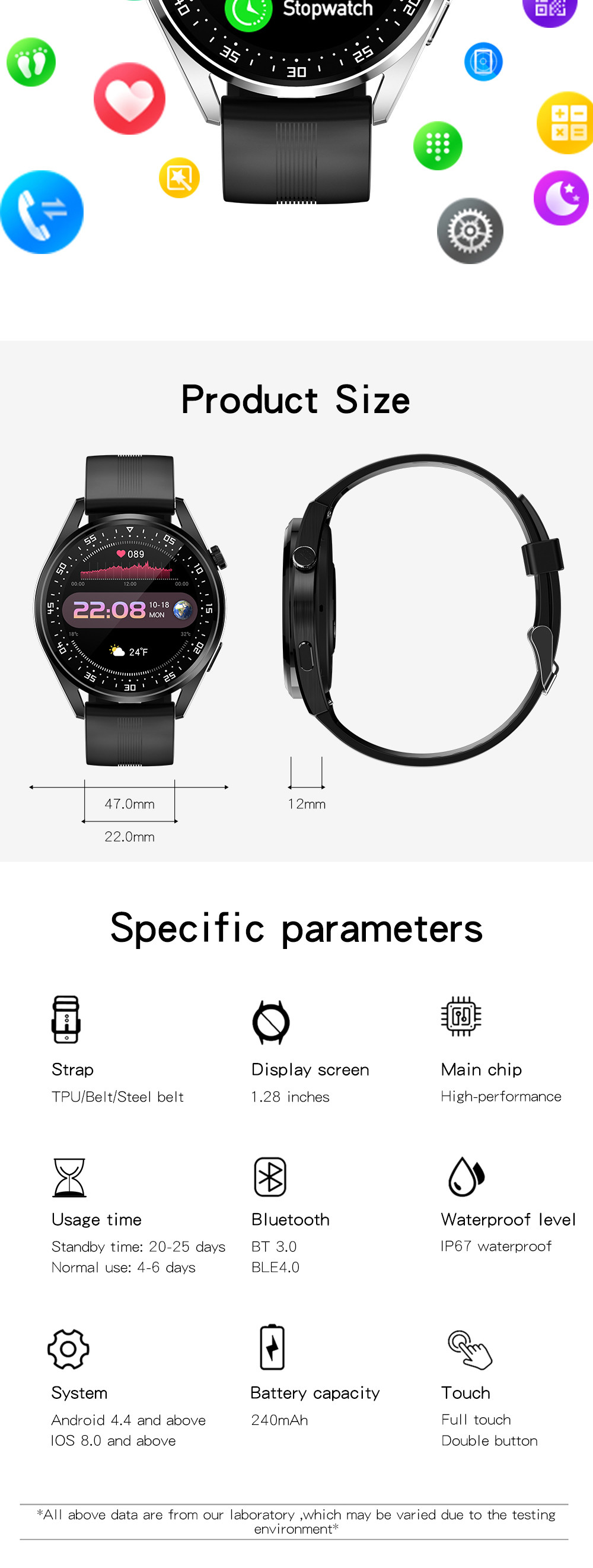 E20 IP67 Waterproof Wireless Call Smartwatch 4.2BLE ROHS Drop Shipping