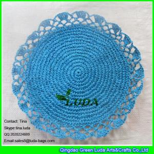 China LDTM-039 lake blue tabel mat handmade round crochet lace table placemat wholesale