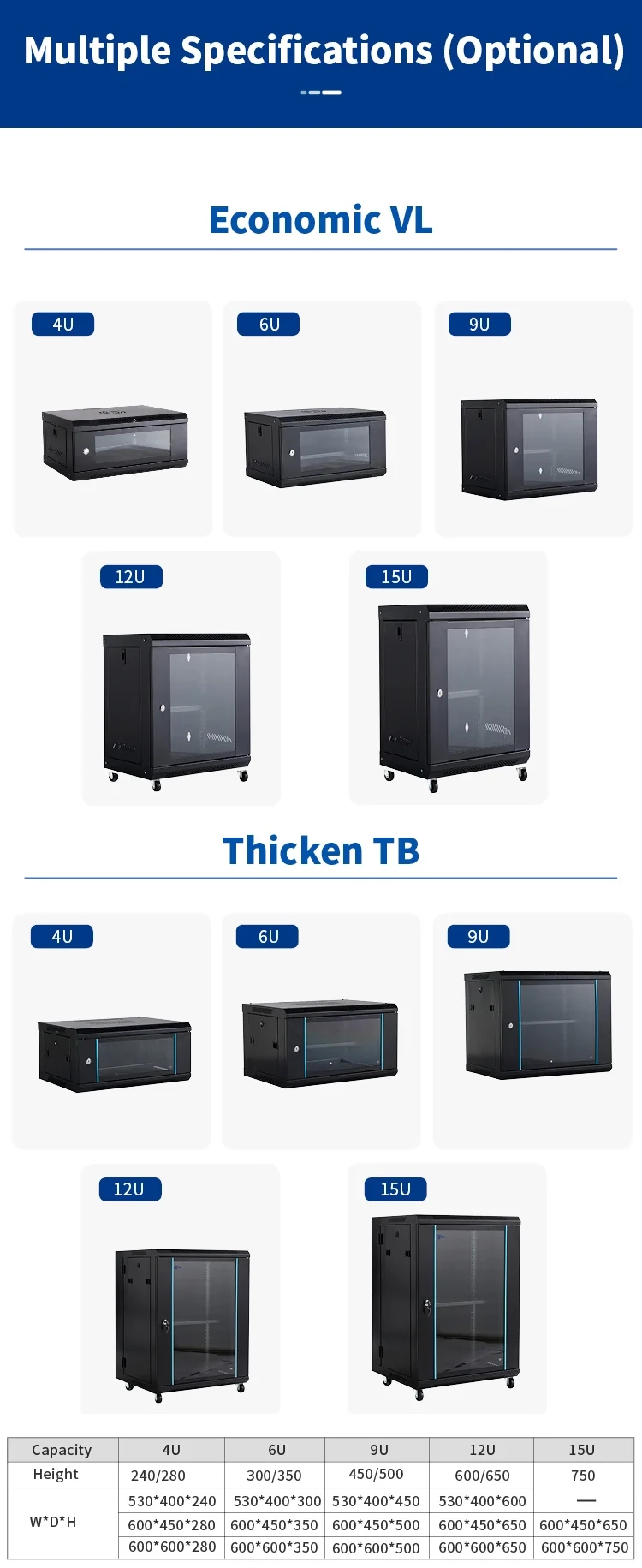 4U 6U 9U 12U 15U SPCC Sheet Metal Network Rack Wall Mounted Grid Door Storage Cabinet