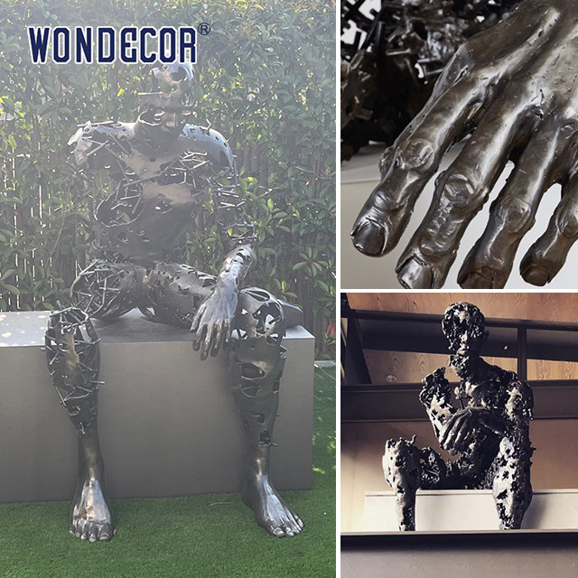 Outdoor Garden Metal Art Decoration Abstract Sitting Man Bronze Sculpture