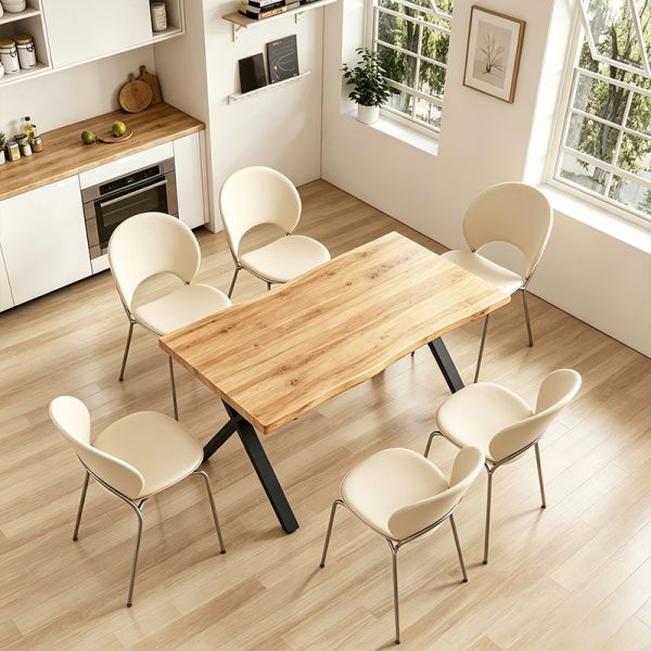 Minimalist Style Rectangle Live Edge Dining Table Metal Base Dining Room Furniture Wooden Modern Dining Table Set 6 Seater