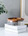 Creative Glass Bowl with Wood Plate Fruit Nut Dried Storage Boxes Container