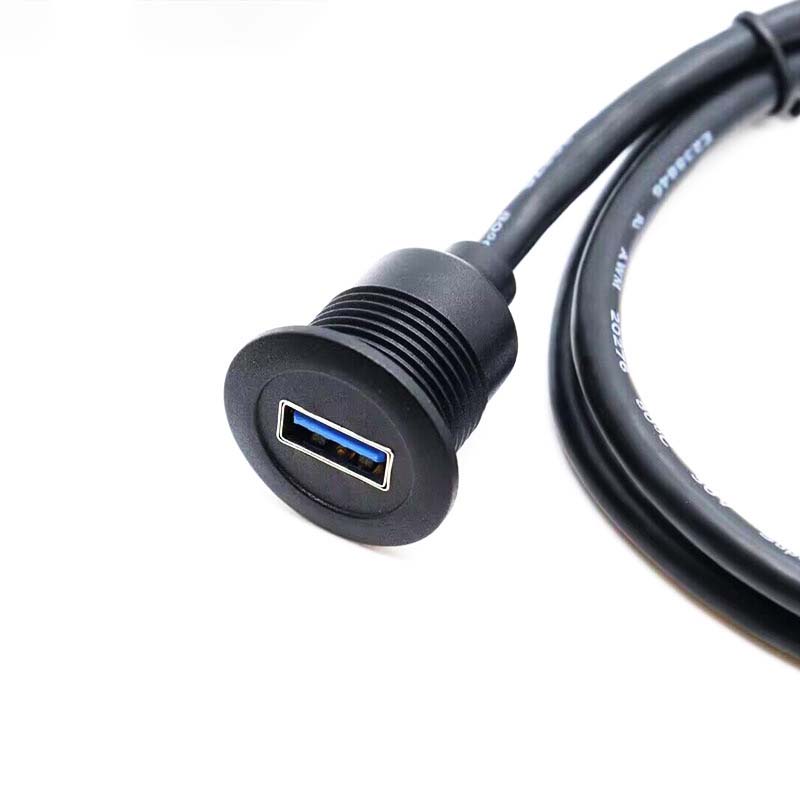 Short Head USB 3.0 Male To Female Waterproof Extension Cable With Flush Mount Panel For Car Truck Boat Motorcycle Computer