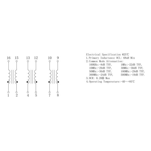 CA-005 16 Pins Lan Discrete Transformer Modules Common Mode Choke LP1106ANL