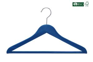 China Hot Sale Betterall Blue Color Solid Wood Velvet Shirt Hanger With Pant Bar wholesale