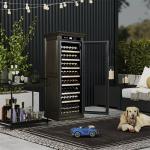 Touch Control Tall Lockable Drinks Fridge Brown Wood Wine Cooler Cabinet