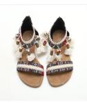 BS112 Bohemian Wedge Sandals Women 2021 Summer Ethnic Open-Toed Hanging Beads